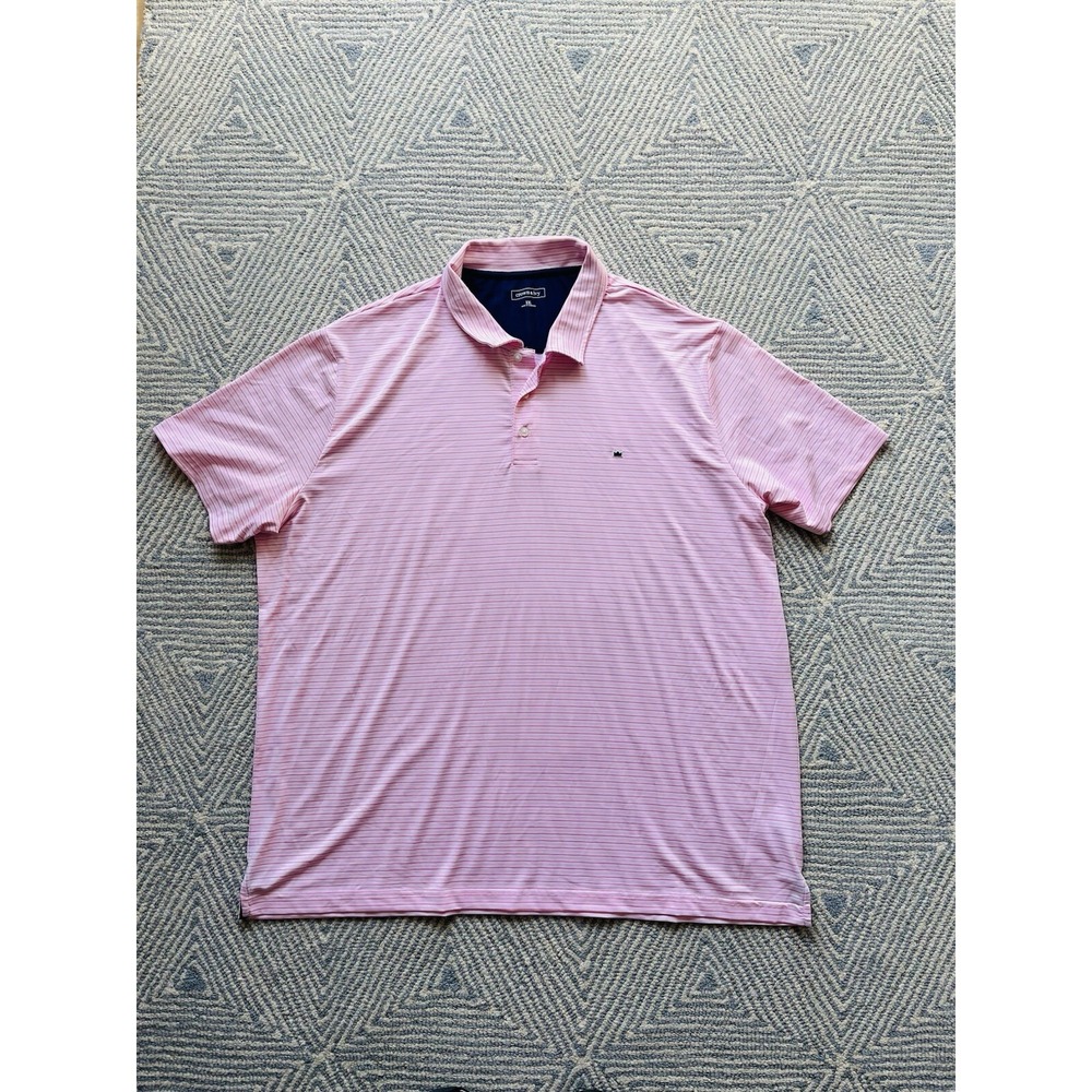 Crown & Ivy Polyester/Spandex Polo Shirt - Pink/White Stripe -‎ XXL